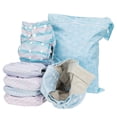 thumbnail image 1 of Simple Being Reusable Cloth Diapers,6 Pack Pocket Adjustable Size,Waterproof Cover,6 Inserts,Wet Bag, Double Gusset (Stripes), 1 of 6