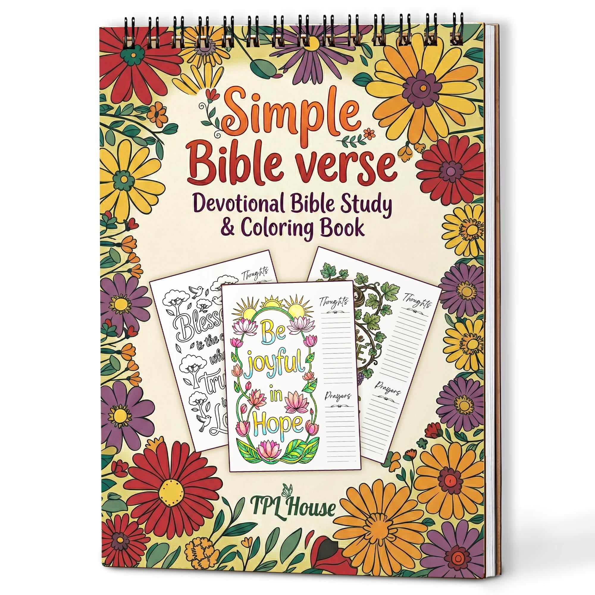 Simple Bible Verse Coloring Book for Adults, 30 Scripture Art Pages with Reflection & Prayer Space, Spiral Bound, A4 or A5 Softcover or Wood Cover