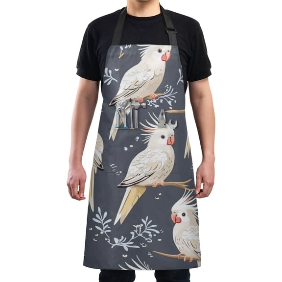 Simple Birds Pattern Chef Kitchen Apron with Pockets for Women Waterproof Aprons for Cooking Baking