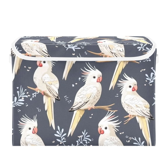 Simple Birds Pattern Large Storage Bins with Linen Collapsible Lid Storage Box 16.7 x 12.6 x 11.8in