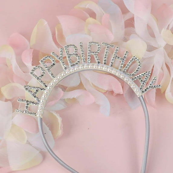 Simple Birthday Hat Headdress Letter Queen Birthday Decoration Pearl Rhinestone Crown Happy Birthday Headband Female Jewelry Birthday Hair Hoop B PEARL WHITE DIAMOND