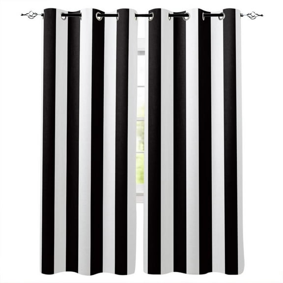 Simple Black And White Stripes Curtains Outdoor Decor Swag Kids Curtain Panels With Grommets Window Treatment