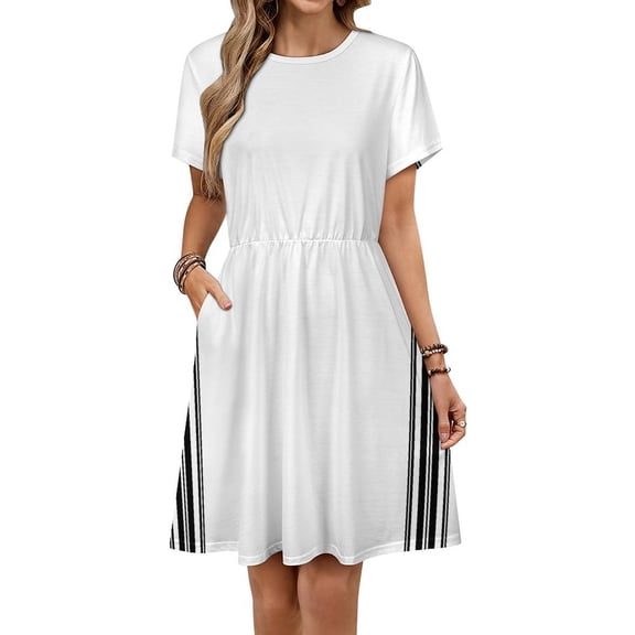 Simple Black And White Stripes Dress Fashion Beach Short Sleeve Dresses Female Party Printed Sundress