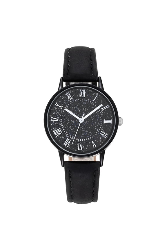 Simple Black Background Large Dial Glass Mirror Watch Ladies Star Quartz Watch Frosted Leather Wristwatch