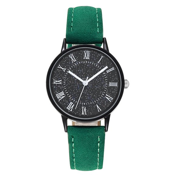Simple Black Background Large Dial Glass Mirror Watch Ladies Star Quartz Watch Frosted Leather Wristwatch