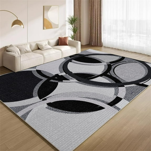 Simple Black Gray Rug 2x3 Small Area Rugs Vintage Circle Print Rugs Ultra Soft Non Slip Washable Low Pile Carpet for Gameroom Bedroom Living Room Playroom Home Decor