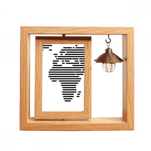 Simple Black Line World Map Pattern Wooden Rotating Picture Photo Frame 4x6