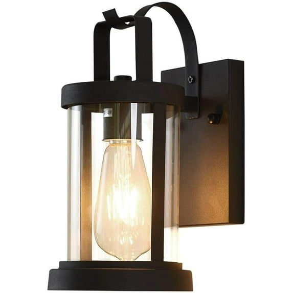 Simple Black Metal Glass Corridor Aisle Wall Sconce Light Garden Porch Outdoor Lantern American Antique Rural Waterproof External Porch Door E27 Antirust Aluminum Wall Lighting Fixture