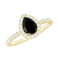 thumbnail image 1 of Rosec Jewels Natural Black Onyx Teardrop Engagement Ring with Halo - Certified Black Onyx Diamond Ring (6X8 mm, AAA Quality), 18K Yellow Gold, US 5.00, 1 of 9