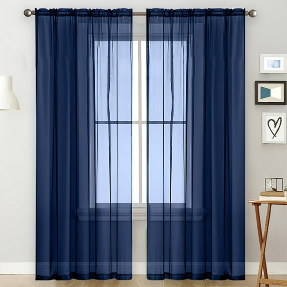 Simple Black Sheer Curtains 63 Inch Length , Rod Pocket Solid Color Window Sheer Curtain Panels, Elegant Curtains & Drapes for Living Room, Bedroom ( 52" W x 63" L)
