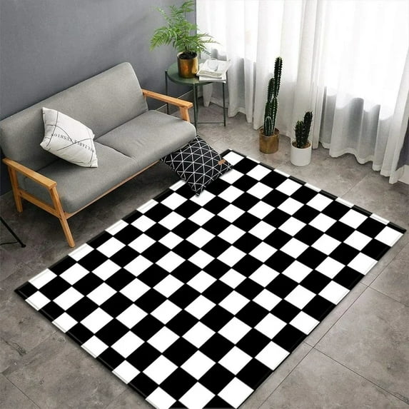 Simple Black White Checkerboard Carpet for Living Room Anti-slip Bedroom Bedside Sofa Area Rug Large Size Indoor Floor Mat
