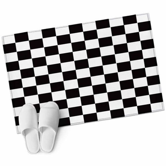 Simple Black White Checkered 2'x3' Washable Rug, Lattice Buffalo Plaid Non-Slip Soft Doormat Area Rugs for Entrance Bathroom Bedsides, Carpet for Kitchen Bedroom, Entryway Floor Mat