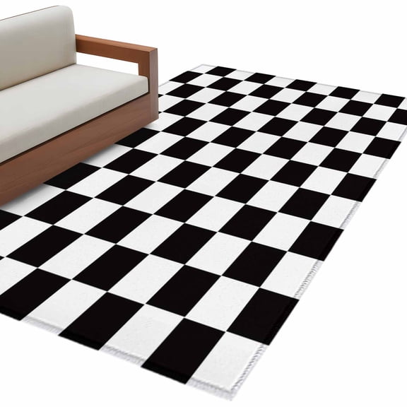 Simple Black White Checkered 3'x5' Washable Rug, Lattice Buffalo Plaid Non-Slip Area Rugs for Entryway Kitchen Classroom, Dorm Throw Carpet, Low Pile Soft Indoor Floor Mat