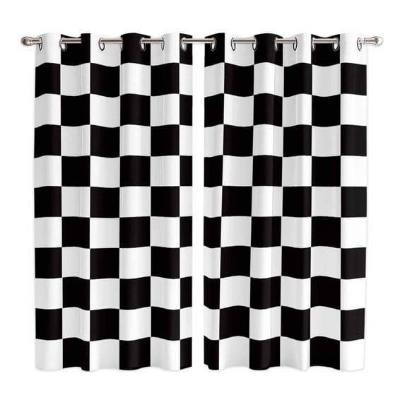 Simple Black White Checkered Kitchen Curtains 63 Inch Length, Lattice Buffalo Plaid Grommet Top Bedroom Living Room Curtains, Light Filtering Cafe Curtain Drapes 2 Panels Set 84''x63''
