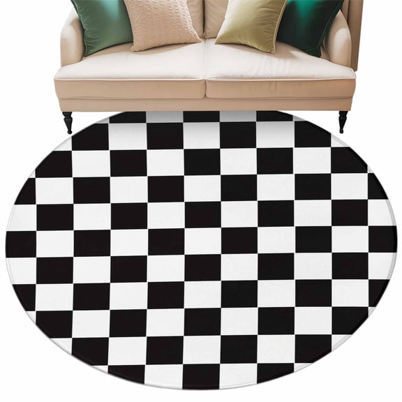 Simple Black White Checkered Large Area Rugs for Bedroom Living Room, Soft Non Slip Carpet Bedside Rug, Lattice Buffalo Plaid Round Floor Cover Kitchen Accent Rug 6' for Dining Room/Office