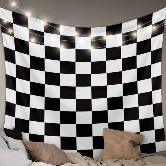 Simple Black White Checkered Tapestry for Bedroom Wall Hanging Tapestry, Lattice Buffalo Plaid Ceiling Backdrop Tapestries Poster Blanket Wall Decor for Teens Room Living Room Dorm 59" x 90"