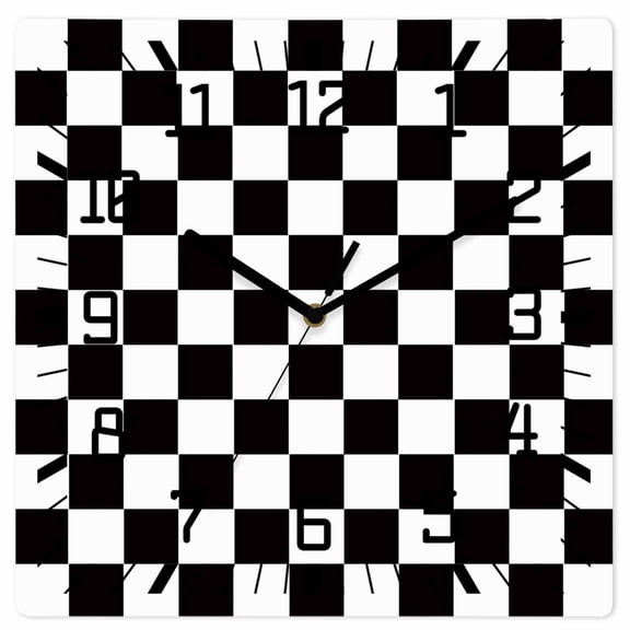 Simple Black White Checkered Wooden Wall Clock Silent Non Ticking, Lattice Buffalo Plaid Square Wall Clocks Battery Operated, Decor Clock for Home Office, Living Room, Kitchen, 12 Inch