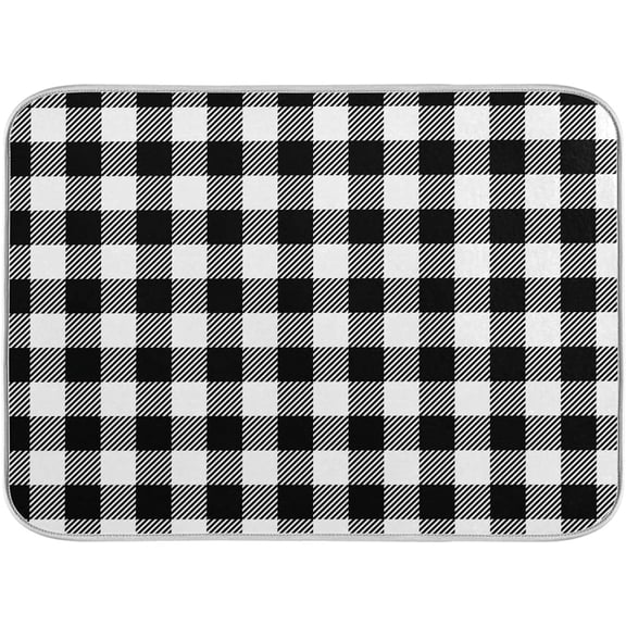 Simple Black White Plaid Pattern 16 x 18 Inches Absorbent Dish Drying Mat Microfiber Kitchen Countertop Table Protector Multi-Purpose Counter Rack Sink Drainer Pad