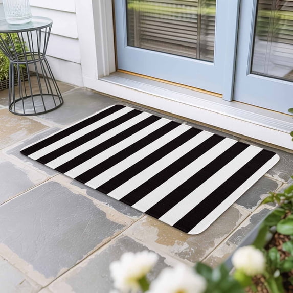 Simple Black White Stripes Door Mat Indoor Outdoor, Modern Stripes Non Slip Welcome Mat with Rubber Backing, Absorbent Fabric Front Door Mats Entryway Rug for Home Patio Entrance 24"x36"