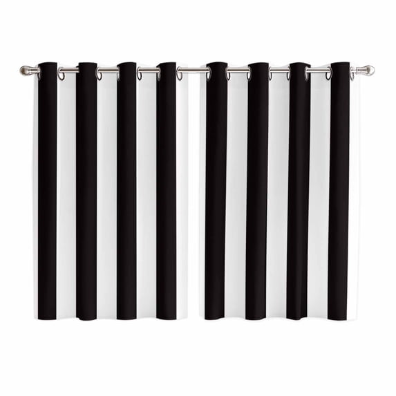 Simple Black White Stripes Kitchen Curtains 63 Inch Length, Modern Stripes Grommet Top Bedroom Living Room Curtains, Light Filtering Cafe Curtain Drapes 2 Panels Set 104''x63''