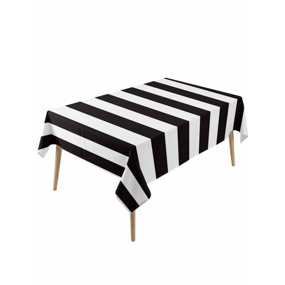Simple Black White Stripes Table Cloth, Modern Stripes Waterproof Tablecloth for Rectangle Tables, Reusable Washable Fabric Table Cover for Restaurant Kitchen Dining Tables 54"x108"