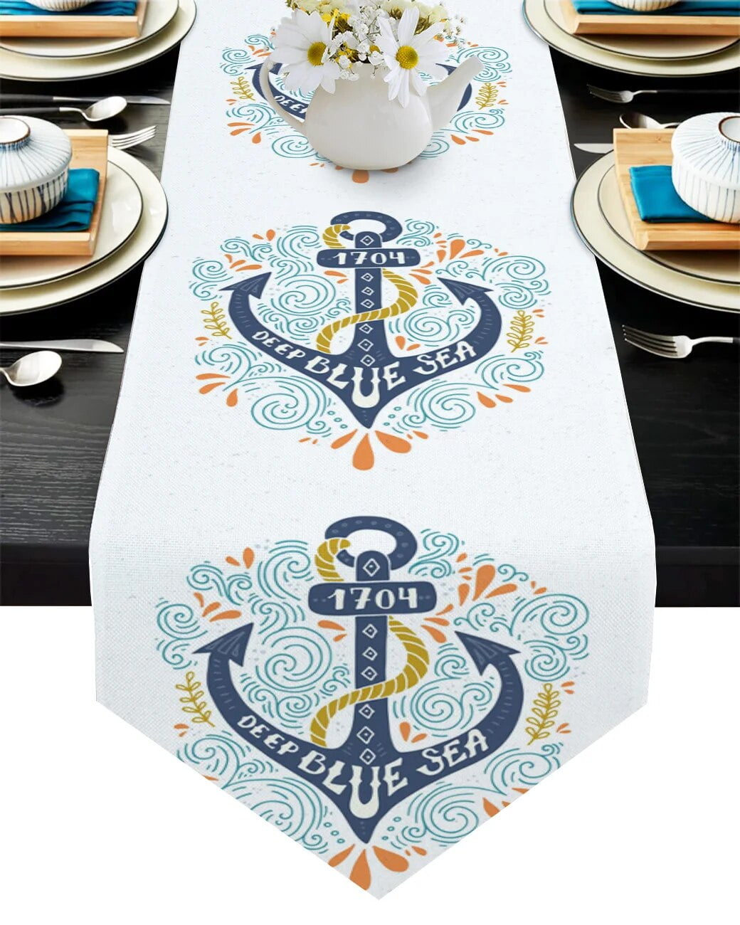 Simple Blue And White Stripes Anchor Table Runners Tablecloths Tablerunner Vintage Wedding Party