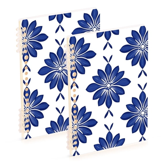 Simple Blue Daisy Floral Pattern Notebook Detachable Coil Notebook Diary Plan Book A5 Size 60 Pages 1 Pack