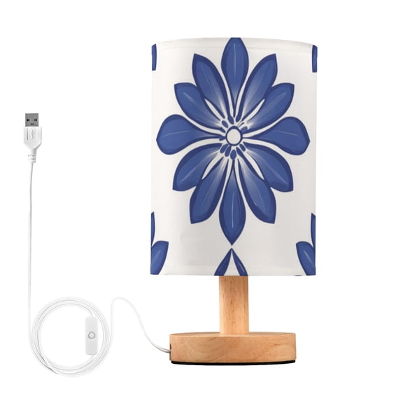 Simple Blue Daisy Floral Pattern Table Lamp with USB Port LED Warm Light Lamp Night Light Home Decor
