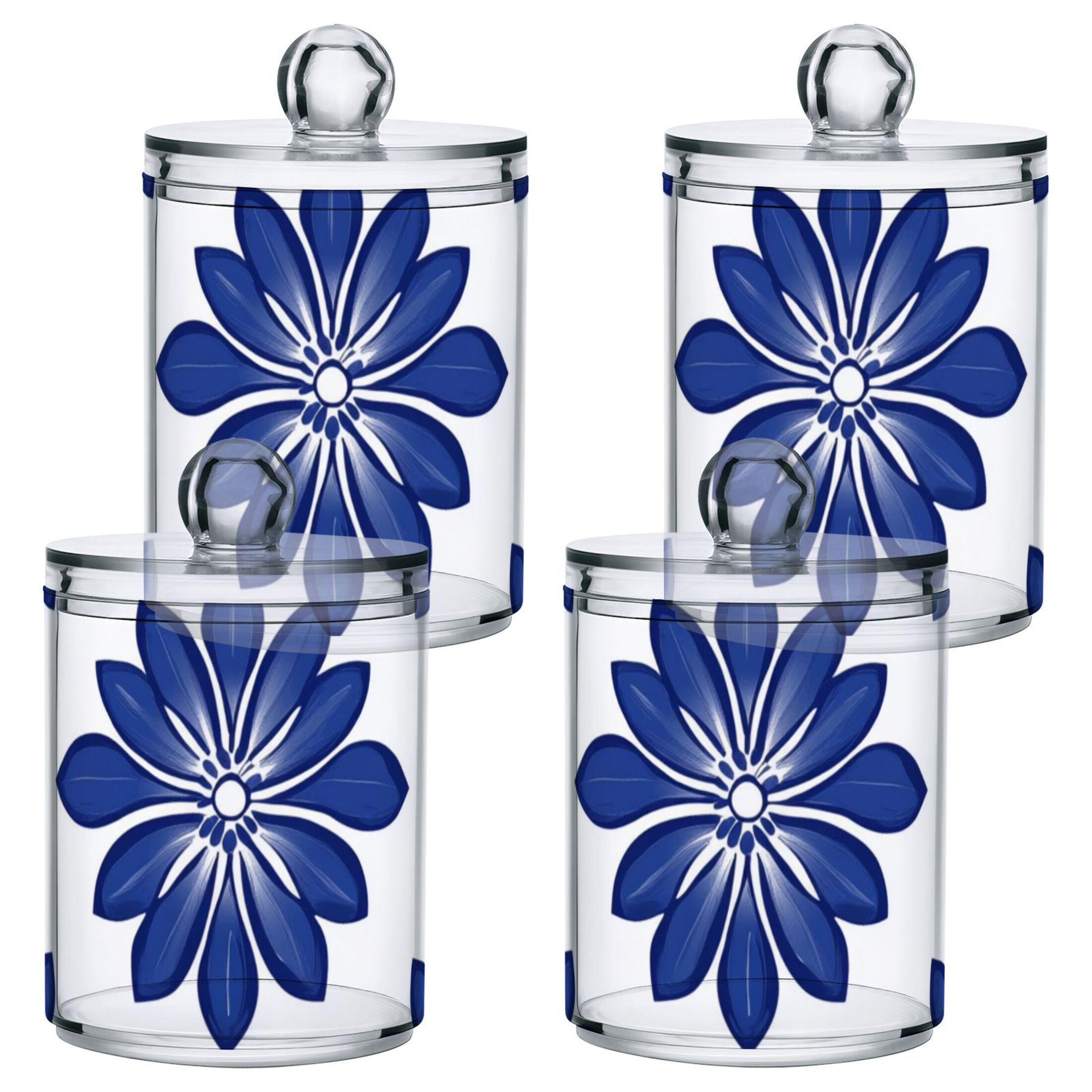 Simple Blue Daisy Floral Pattern Translucent Plastic Cans Storage ...