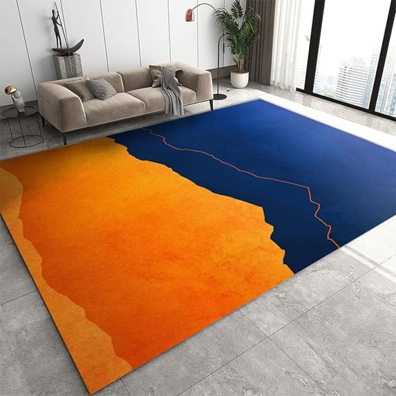 Simple Blue Orange Patchwork Area Rug, Two-Color Indoor Non Slip Throw Accent Rug, Machine Washable Carpet For Sofa Table Under Living Room Bedroom Home Floor Mat 2x3ft