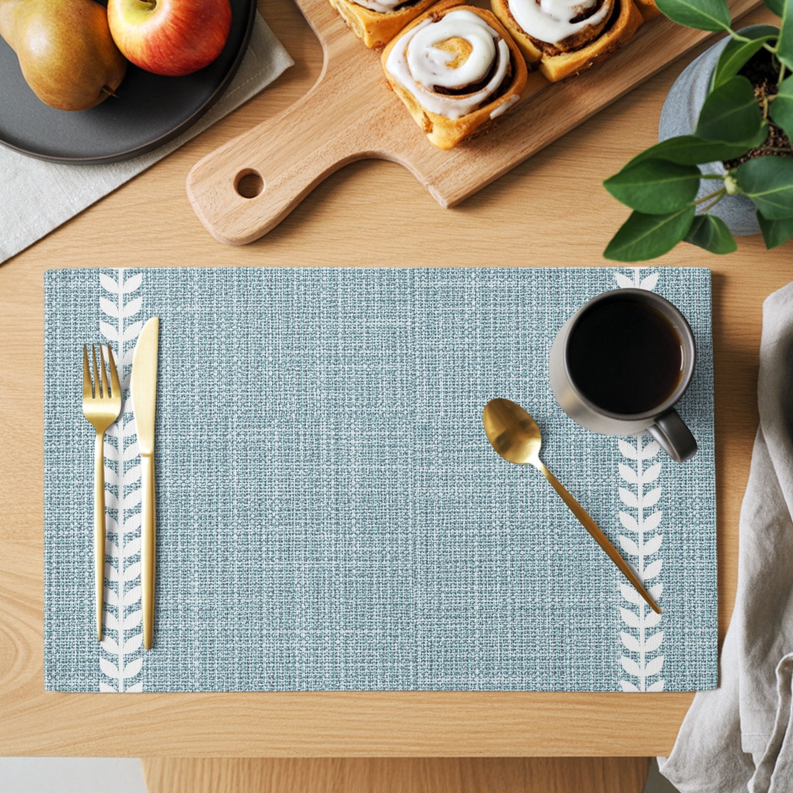 Simple Mats Simple Blue Placemats Set of 6, Heat Insulation Woven Place Mats ...
