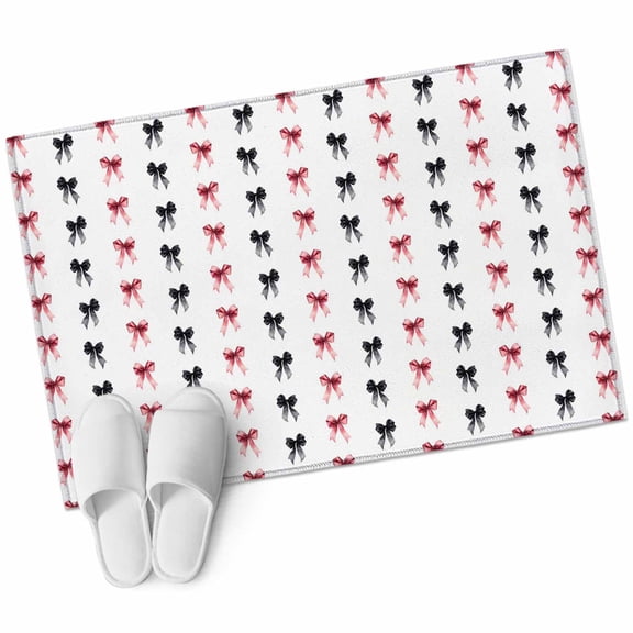 Simple Bows Washable Area Rug 2 x 3 ft Black Bow Pink Bow White Background, Soft Non Slip Rugs Stain Repellent Indoor Felt Carpet for Living Dining Room Bedroom Home Office