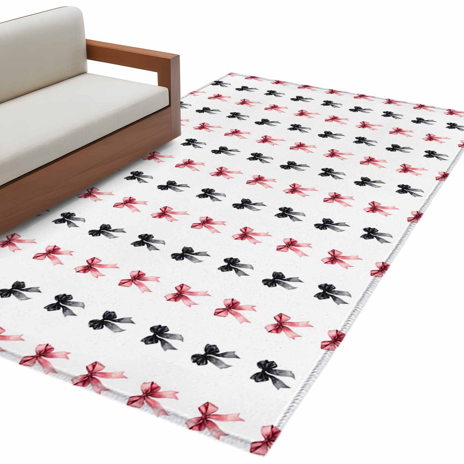 Simple Bows Washable Area Rug 4 x 6 ft Black Bow Pink Bow White ...