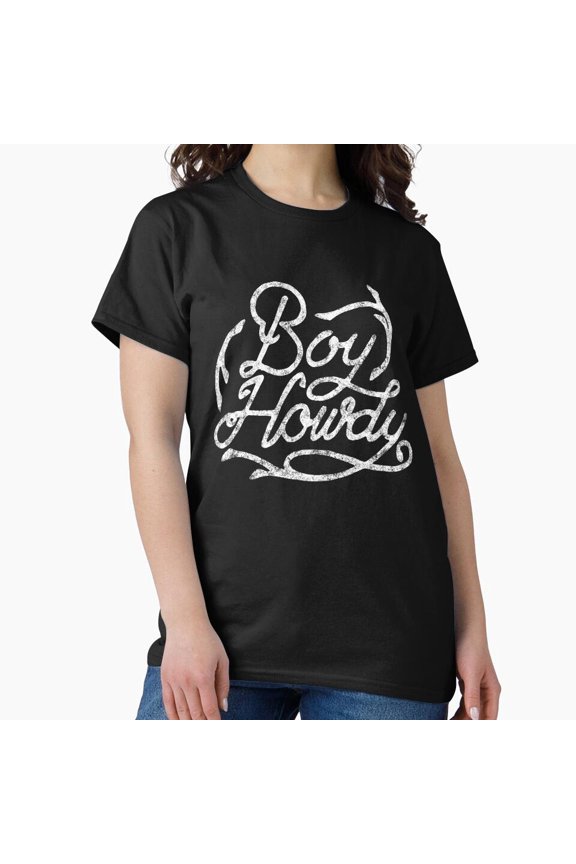 Simple Boy Howdy Western Greeting Holiday Season Graphic Apparel Unisex T-Shirt, up to Size 5XL