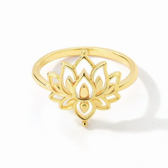 Simple Brass Lotus Cutout Ring For Women Fashion Jewelry Gold Or Silver Tone