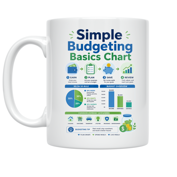 Simple Budgeting Basics Chart - Finance Enthusiast - 11 oz Ceramic Coffee Mug