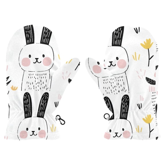 Simple Bunny Sketch Cold Weather Mittens Cozy Gloves with Adjustable Fit Perfect for Outdoor Fun