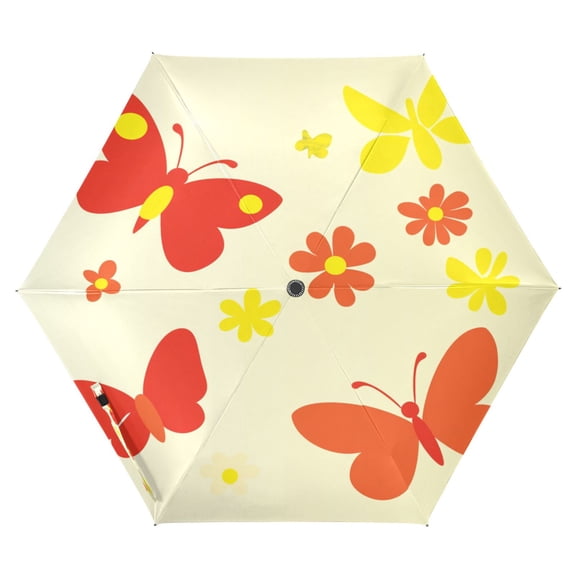 Simple Butterfly and Flower Folding Umbrella UV50+ Waterproof Sun Protection Auto Open Close Compact Fiberglass Frame