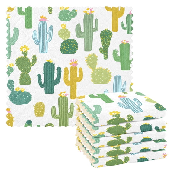 Simple Cactus Cute Dish Cloths Dish Towels Cleaning Cloths Quick Drying Reusable 11" x 11" Set of 6
