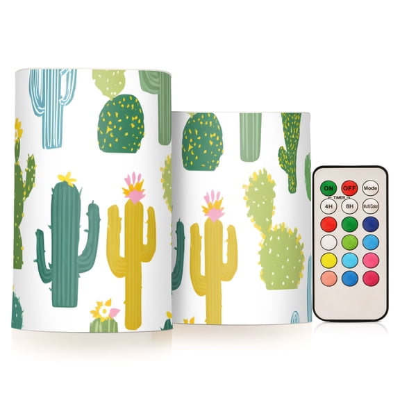 Simple Cactus Cute Flickering Flameless Candles LED Tealight Battery Operated with Remote Set of 2 Holiday Decor Ornaments