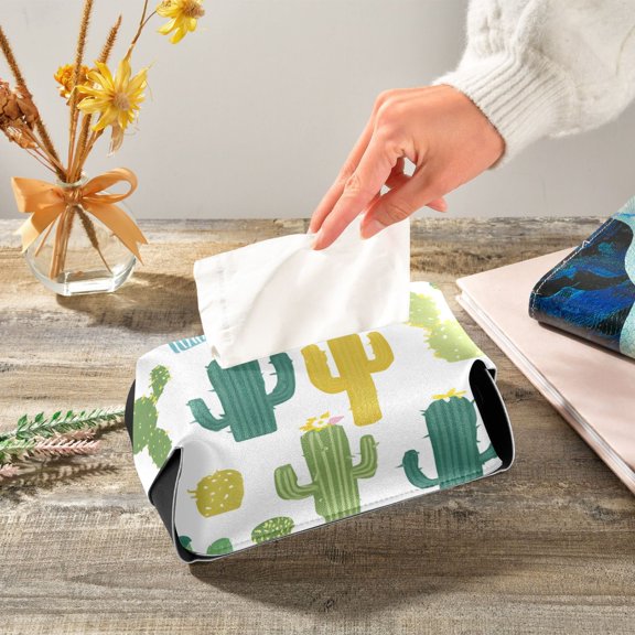 Simple Cactus Cute Leather Tissue Box Cover Rectangle Tissue Holder Foldable