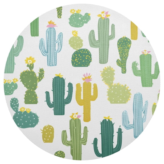 Simple Cactus Cute PVC Round Grid Placemat Table Mat 1 Pc 15.4" x 15.4"