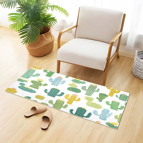 Simple Cactus Cute Plush Carpet Non Slip Runner Rug Absorbent Bath Mat 39" x 20"