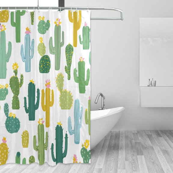 Simple Cactus Cute Shower Curtains with 12 Hooks Waterproof Bathroom Decor 66" x 72"