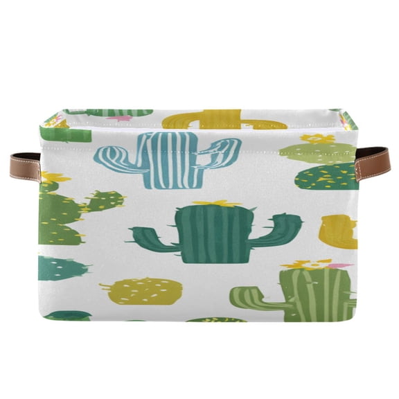 Simple Cactus Cute Square Storage Bins with Handles Collapsible Containing Box 1 Pack