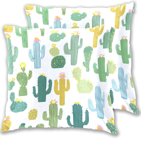 Simple Cactus Cute Throw Pillow Covers Pillowcases 18 x 18 Inch Home Decor 2 Packs for Bedroom Sofa