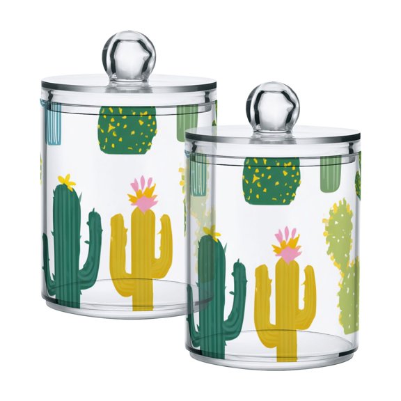 Simple Cactus Cute Translucent Plastic Cans Storage Canisters with Lid Set of 2