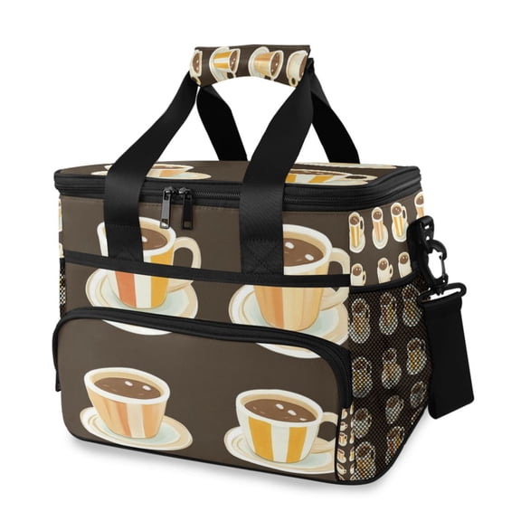 Simple Cartoon Coffee Insulated Lunch Bag 15L Cooler Box for Women Men Work Camping Beach Travel