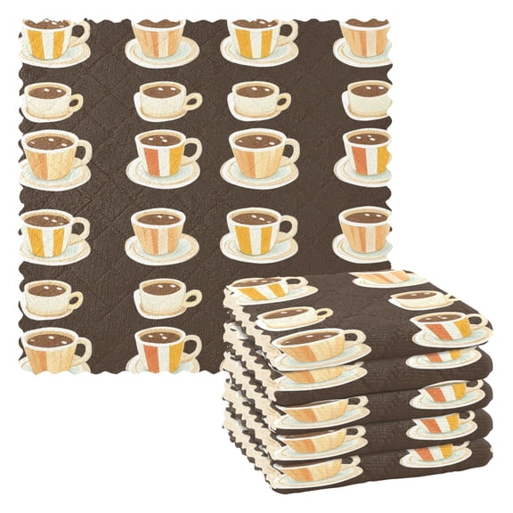 Simple Cartoon Coffee Kitchen Cloth Dish Towels for Drying Washing Absorbent Dish Rags 6 Pack