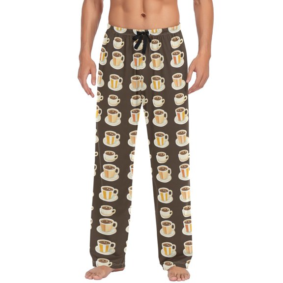 Simple Cartoon Coffee Mens Pajama Pant Sleep and Lounge Bottons with Pockets